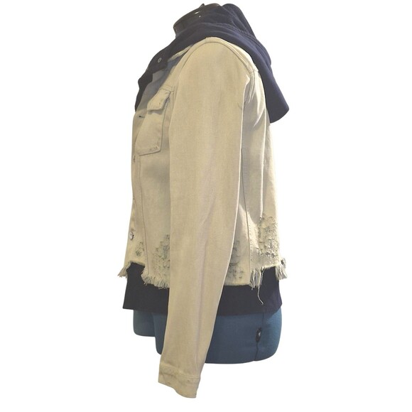 Free People Women's Jacket Large Layer Denim Hooded Weave Distress Teen Wolf - Picture 3 of 7